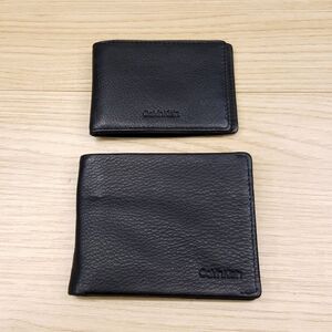 CALVIN KLEIN Mens Wallet Black Pebbled Leather Slimfold Removable Front Pocket